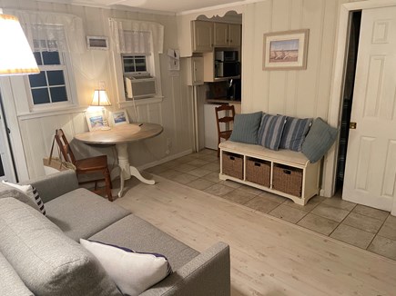 South Yarmouth Cape Cod vacation rental - Kitchen to the left- small frig, micro, toaster, coffee maker