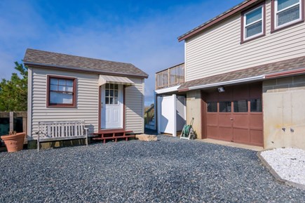 Sagamore Beach Cape Cod vacation rental - Driveway and outdoor shower access with hot/cold water.