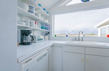 Sagamore Beach Cape Cod vacation rental - Fully equipped kitchen with a large window view.