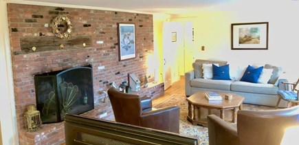 Orleans Cape Cod vacation rental - Living room with wood burning fireplace for s'mores!