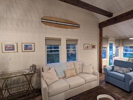 Wellfleet Cape Cod vacation rental - Living room with coastal vibe and pull out queen sofa bed