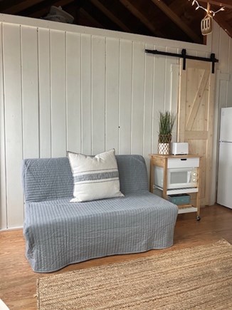 Truro Cape Cod vacation rental - Cozy couch converts to bed.