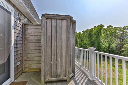 Sandwich  Cape Cod vacation rental - Outdoor shower on deck just outside primary bedroom suite.