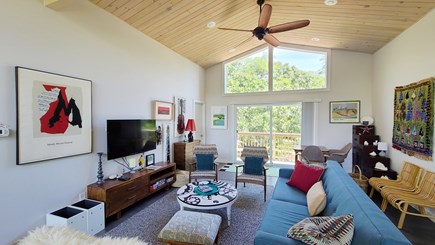 Wellfleet Cape Cod vacation rental - Living room with slider to back balcony