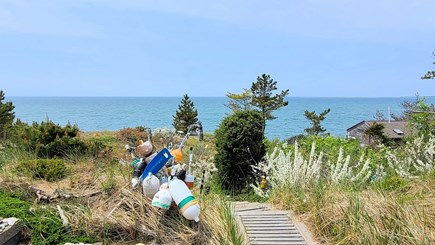 Truro Cape Cod vacation rental - A path leads from the deck to the private beach stairs
