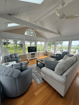 West Yarmouth Cape Cod vacation rental - New furniture in June 2026 in living room with vaulted ceiling.