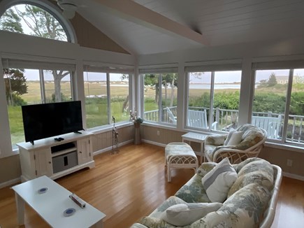 West Yarmouth Cape Cod vacation rental - Family room with vaulted ceiling and walls of windows