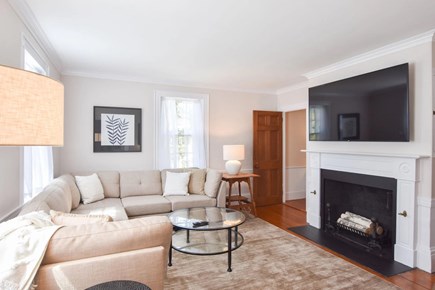 Yarmouth Port Cape Cod vacation rental - Living room with gas fireplace