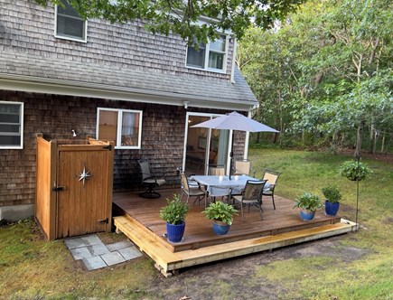 Chatham Cape Cod vacation rental - Private dining on back deck with large gas grill, outdoor shower