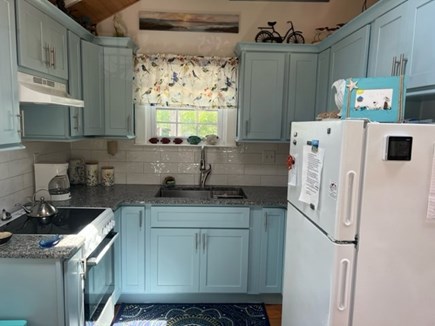 Truro, Whitman House Cottages Cape Cod vacation rental - Full View of Kitchen, Note the Cathedral Ceiling