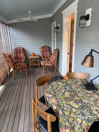 Wellfleet Center Cape Cod vacation rental - Screened in front porch has bamboo shades and ceiling fan
