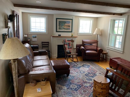 Wellfleet Center Cape Cod vacation rental - Cozy, comfy LR with smart TV, fireplace, seating for 9