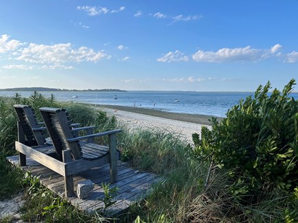 Chatham Cape Cod vacation rental - Home made rustic chairs with view of sandy beach