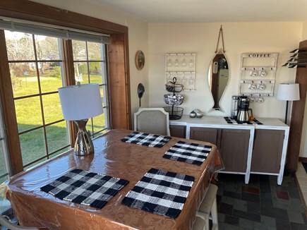 Dennis, The Swan River Sanctuary Cape Cod vacation rental - Dining room with wine glasses & coffee station