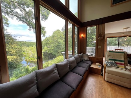 Woods Hole Cape Cod vacation rental - Main Level - living room window seat w/pond view