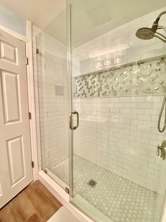 Dennis Cape Cod vacation rental - Stand up, glass door shower with built in niche and dispenser