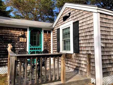 Truro Cape Cod vacation rental - Porch and entrance. Sunny in afternoon. Primary bedroom to right.