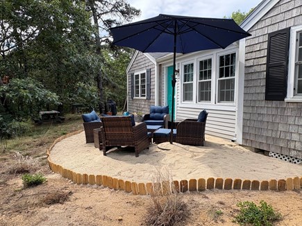 Truro Cape Cod vacation rental - Renovated patio area - now your own mini beach with shade option.