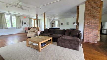 Wellfleet Cape Cod vacation rental - First floor family room with sectional sofa and flat screen TV