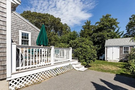 Mashpee, Popponesset Cape Cod vacation rental - Private deck overlooking backyard with new outdoor cedar shower