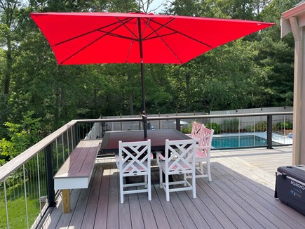 Yarmouth Port Cape Cod vacation rental - Deck with table and umbrella