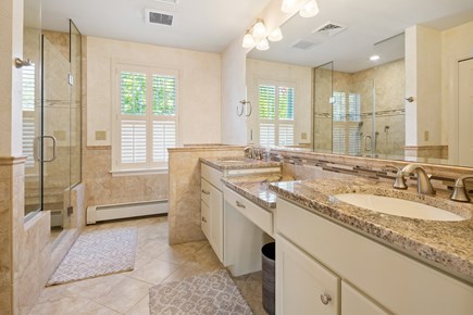 Dennis Cape Cod vacation rental - Master bathroom with glass and tile shower