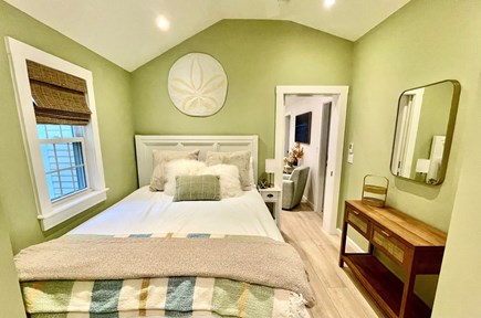 Dennisport Cape Cod vacation rental - Bedroom #2: Queen Bed, Vaulted Ceiling w/ fan for spacious feel