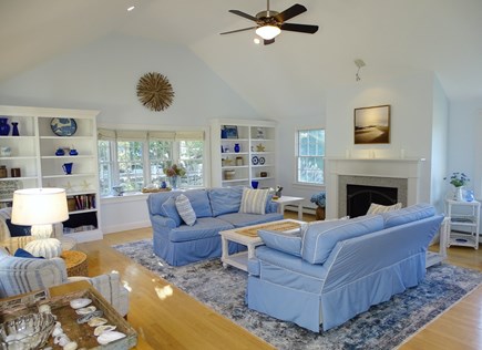 East Orleans Cape Cod vacation rental - Lovely spacious living room with fireplace, TV