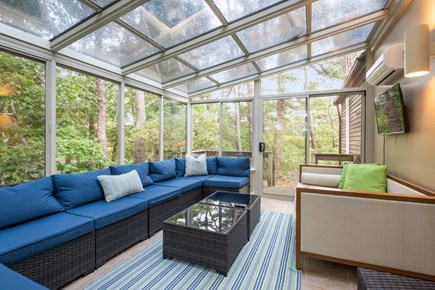 Eastham Cape Cod vacation rental - Dreamy sun porch with new furniture and a wall mounted smart TV