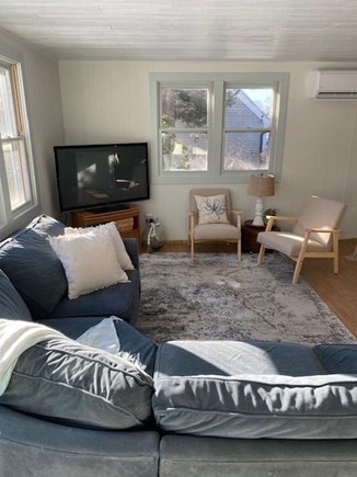 North Falmouth Cape Cod vacation rental - Sunny Living Area w/ lots of seating, Mini Split AC + 55" TV