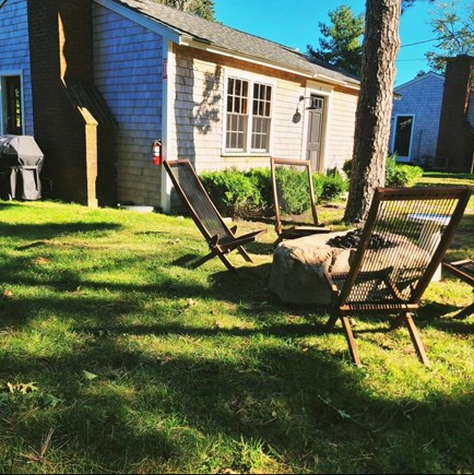 Dennis Port Cape Cod vacation rental - Propane firepit with 4 chairs next to private patio