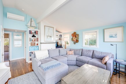 Woods Hole, Falmouth Cape Cod vacation rental - The living room has a fireplace and TV!