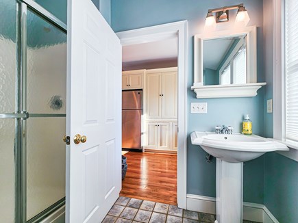 Brewster Cape Cod vacation rental - Upper level full bathroom with walk-in shower, off of kitchen