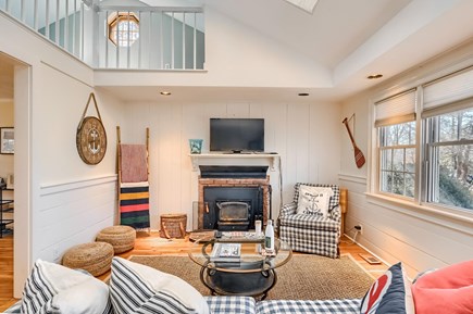 South Yarmouth Cape Cod vacation rental - Living room with loft above