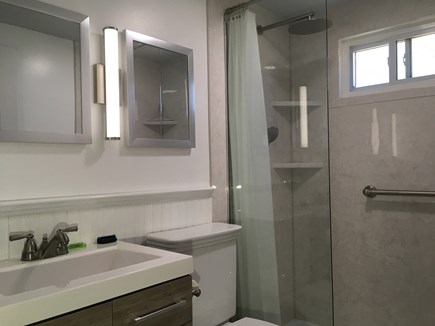 West Yarmouth Cape Cod vacation rental - Full-size shower with handheld, rainshower and privacy curtain.