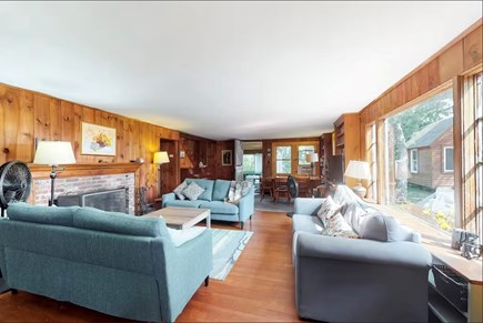 Truro Cape Cod vacation rental - Great Room with fireplace, game table and games.