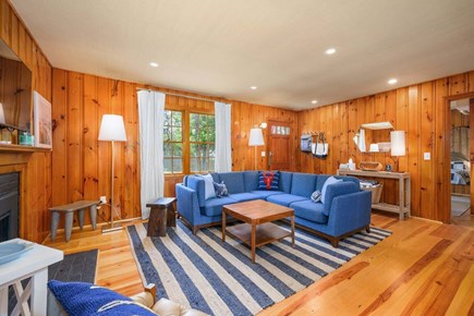 Dennis Port Cape Cod vacation rental - View from the kitchen.  Cozy living room with wraparound couch