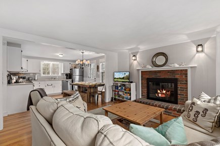 Harwich Cape Cod vacation rental - Comfortable, inviting living room - fireplace is decorative
