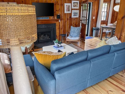 Dennis Port Cape Cod vacation rental - Enter into the living area with plenty of seating, flat screen TV and gas fireplace