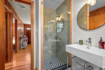 Dennis Port Cape Cod vacation rental - Mossy green tiling in the shower invites you to start your day