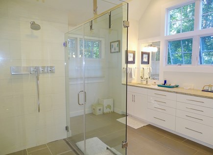 Between Falmouth &Woods Hole Cape Cod vacation rental - Main bedroom private bath with walk in glass shower