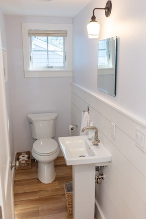 West Yarmouth, Lewis Bay Cape Cod vacation rental - Half bath, fully renovated, pretty wallpaper.