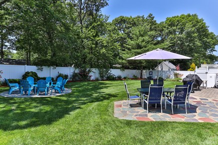 South Yarmouth Cape Cod vacation rental - Large Back Yard Firepits Dining Table Grills Outdoor Patio