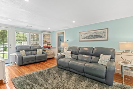 South Yarmouth Cape Cod vacation rental - Living Room Leather Couches Fireplace/Smart TV