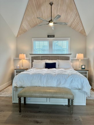 Centerville River Cape Cod vacation rental - 2nd Floor Bedroom w/seating area Fireplace, Deck & Hot Tub for 2.