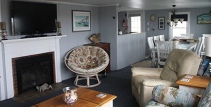 Wellfleet Cape Cod vacation rental - Living Room Dining Room with working fireplace and cable TV