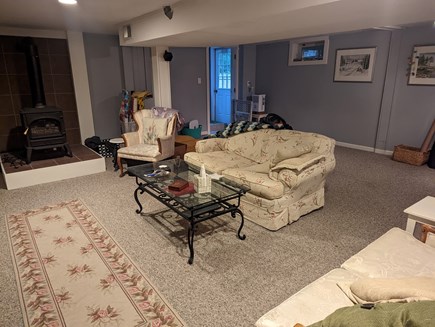 Marstons Mills Cape Cod vacation rental - Family room showing gas stove fireplace