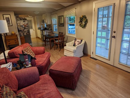 Marstons Mills Cape Cod vacation rental - Livingroom showing French doors to porch/deck