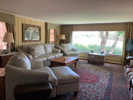 Hyannisport Cape Cod vacation rental - Leather couch and chairs with huge picture window