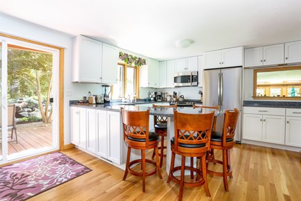 East Dennis/West Brewster Cape Cod vacation rental - Fully furnished kitchen overlooking waterfall and frog pond